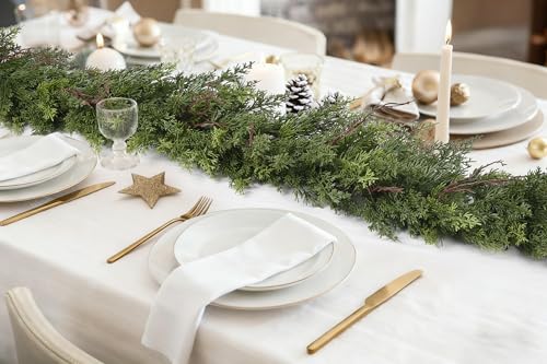 Artificial Christmas Garland 6ft Pine Cedar & Cypress Leaves for Mantel Fireplace Decor