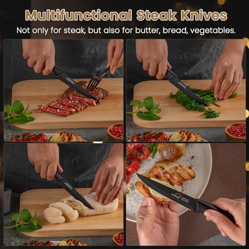 8-Piece Serrated Steak Knife Set, Stainless Steel Rust-Resistant Kitchen Knives