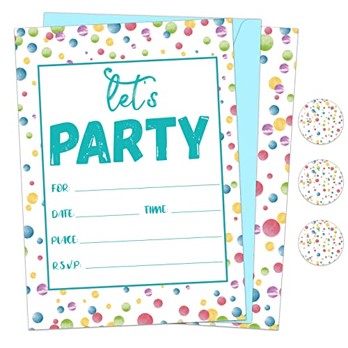 30-Piece Watercolor Confetti Birthday Invitation Set with Envelopes