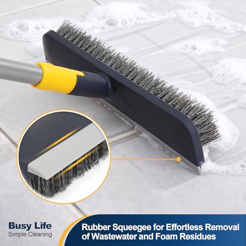 2-in-1 Floor Scrub Brush with Squeegee & Telescopic Handle, 56 Inch