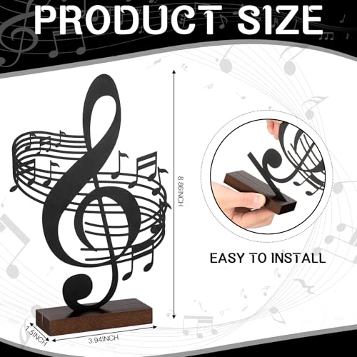 2 Pcs Metal Music Note Sculpture with Wood Stand for Home Office Decor