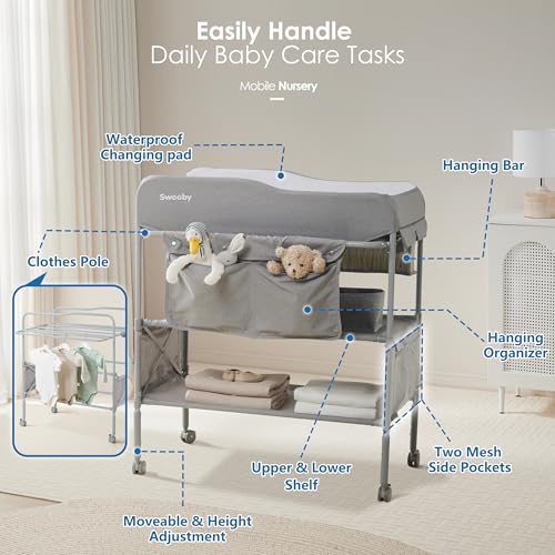 Portable Foldable Baby Changing Table with Storage and Waterproof Pad