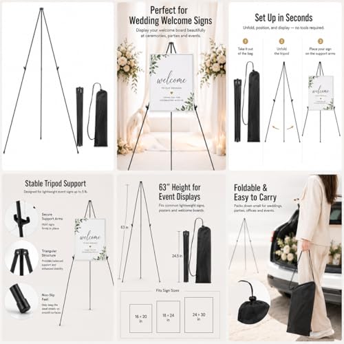 63-Inch Adjustable Metal Tripod Display Easel Stand with Carry Bag