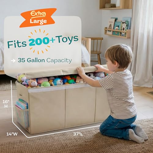 Extra Large Toy Storage Organizer with Lid - 37-Inch Collapsible Toy Chest