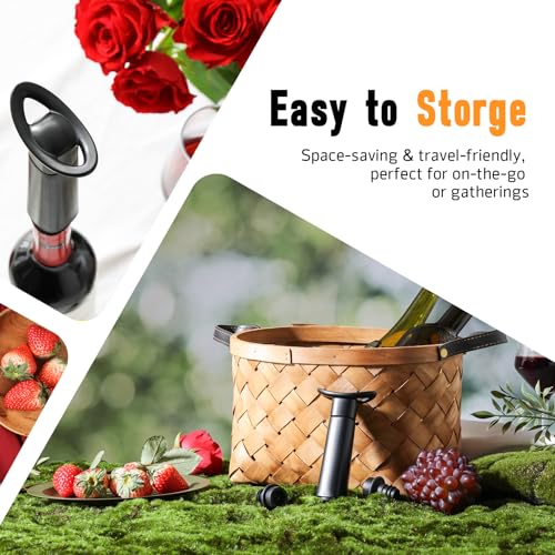 OWO Wine Vacuum Pump Set with 1 Pump & 4 Silicone Stoppers - Keeps Wine Fresh Longer