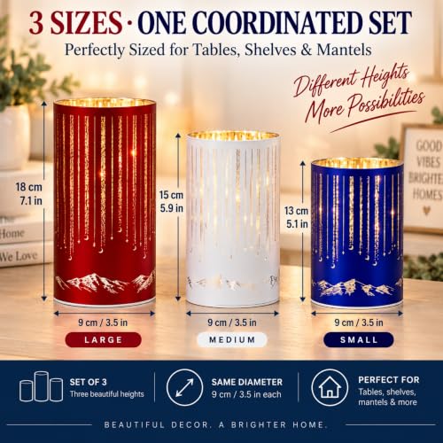 Meteor Snow Mountain LED Candle Holders Set of 3 - Star Moon Mountain Decor
