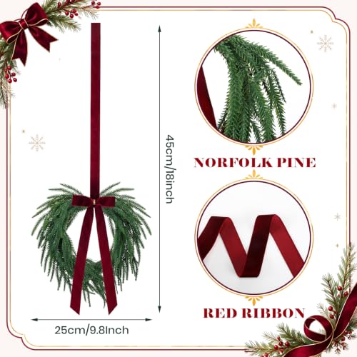 Dingion 8 Pack Mini Christmas Wreaths for Cabinets with Red Berries & Velvet Bow