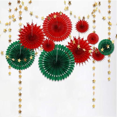 Decor365 Christmas Red Green Gold Star Garlands & Fans Holiday Party Decor