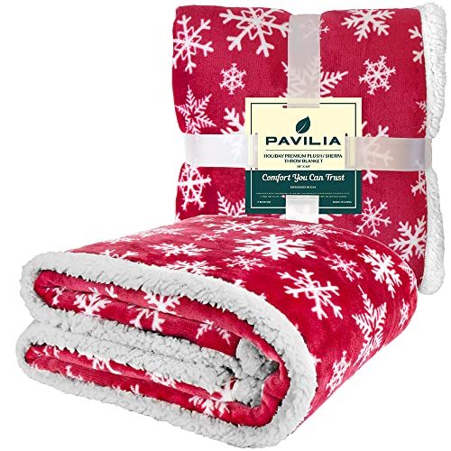 PAVILIA Red Snowflake Christmas Sherpa Throw Blanket Twin Size - Cozy Reversible Fleece & Sherpa, 60x80 Inches