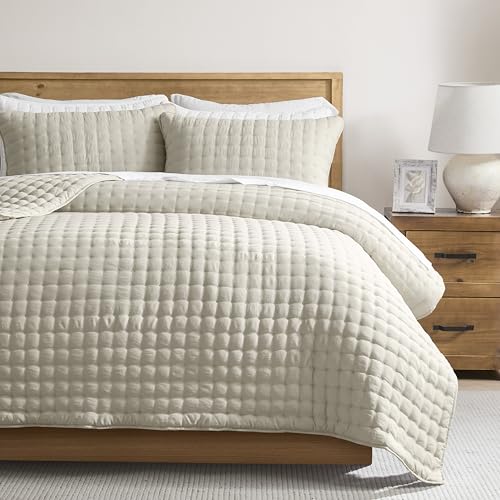 WDCOZY Beige Queen Size Quilt Bedding Set, 3-Piece Lightweight Soft Coverlet