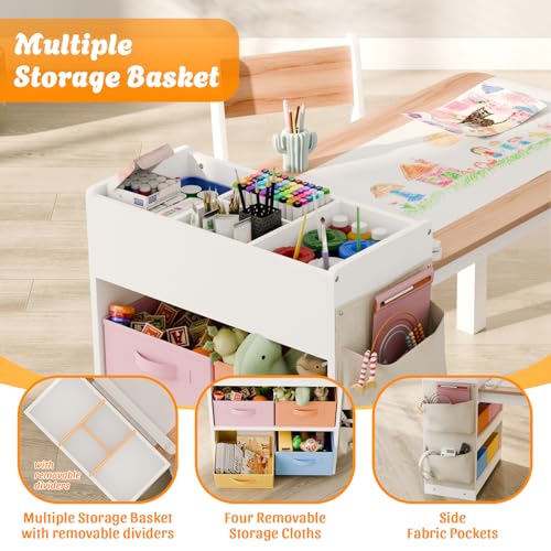 Kids Art Table and 2 Chairs Set with Storage Bins and Paper Roll