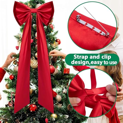 Giant Red Satin Christmas Tree Bow Topper - 52x16 Holiday Decor