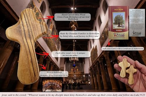 Small Olive Wood Pocket Comfort Crosses - Set of 2 Holy Land Prayer Crosses