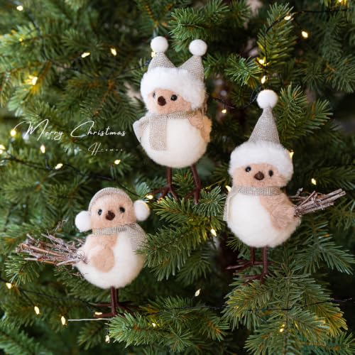 White 3-Pack Christmas Bird Plush Ornaments | Holiday Tree Decorations