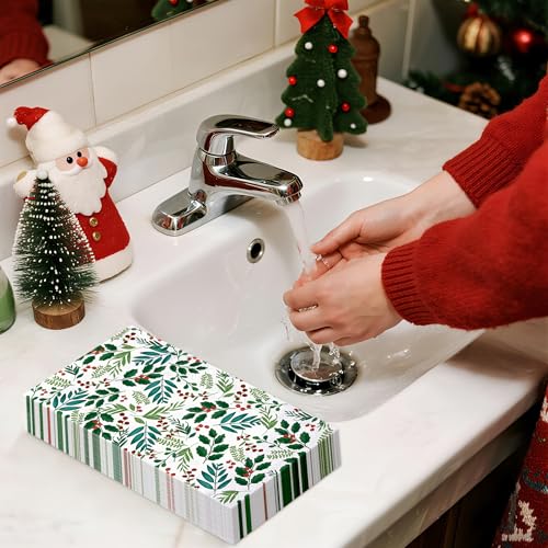 WRAPAHOLIC 50Pcs Christmas Paper Napkins, Holly & Red Berry 3-Ply