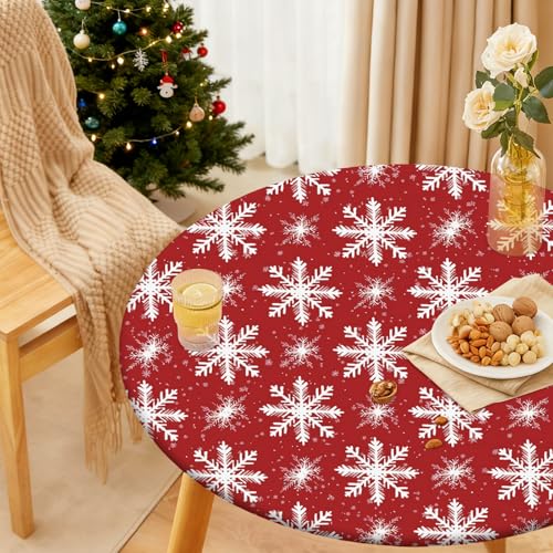 Christmas Snowflakes Round Fitted Tablecloth 36 Inch for 31-35 Inch Tables