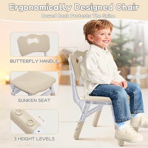 GITAWUSA Toddler Table & 4 Chairs Set, Height Adjustable, 31.5x23.6 Beige, Kids Play & Study