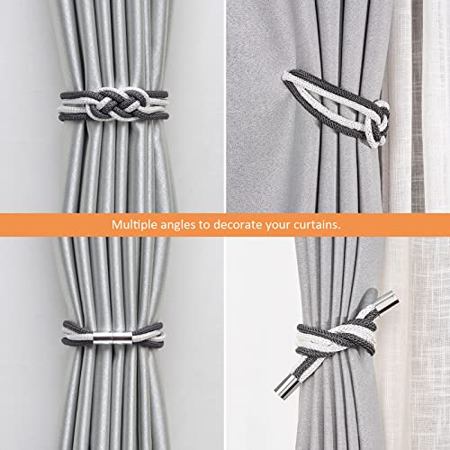 Magnetic Curtain Tiebacks - 2 Pack Braided Rope Holdbacks for Drapes