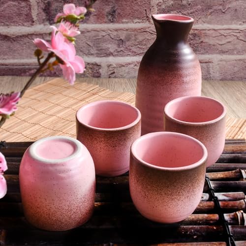 Swlthwen 5-Piece Ceramic Sake Set with Carafe and Cups – Gradient Speckled Design, 8oz Capacity
