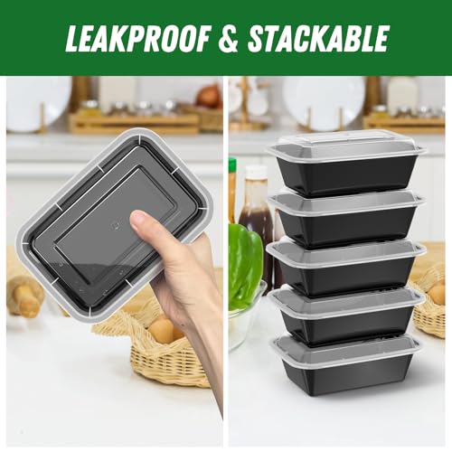 24 oz Meal Prep Containers with Lids (50 Pack) - Reusable Food Storage