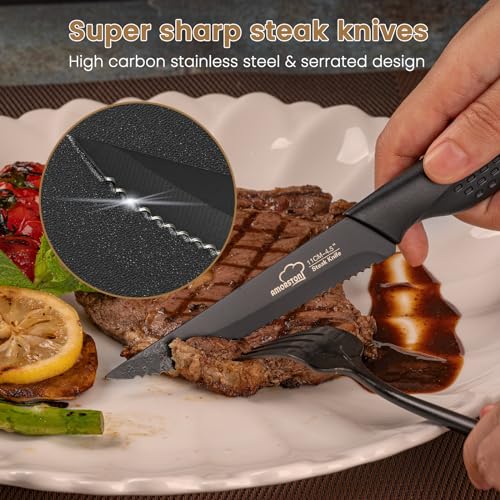 8-Piece Serrated Steak Knife Set, Stainless Steel Rust-Resistant Kitchen Knives