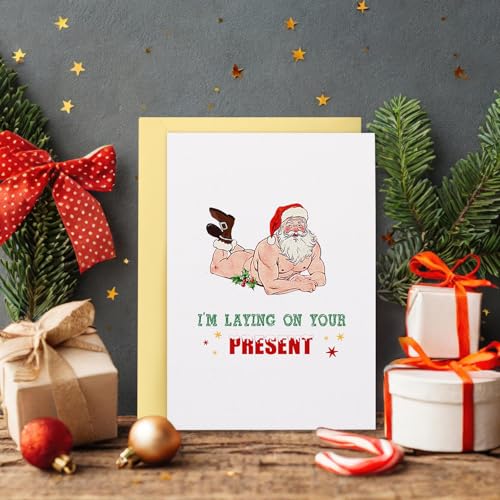 Funny Christmas Card for Wife Girlfriend - Santa Naughty Humor 5.5x8" with Envelope - Santa Claus Variant