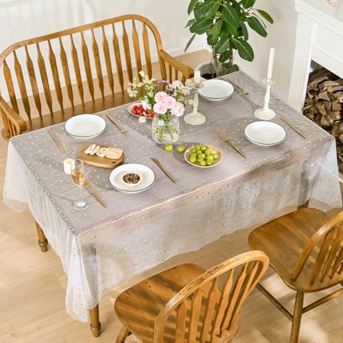 Horaldaily White Silver Star Gauze Tablecloth 60x140 Inch Rectangular Home Decor