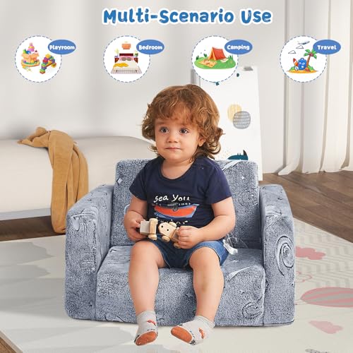 2-in-1 Fold Out Toddler Chair and Kids Sofa Bed - Space Pattern