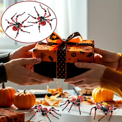 Reallnaive 8 pcs Red & Black Beaded Spider Halloween Hanging Ornaments