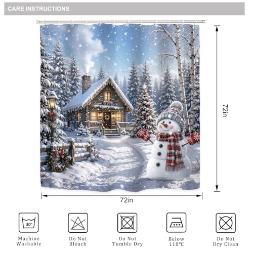 Riyidecor Christmas Snowman Bathroom Shower Curtain Set with Rugs, White, 72" x 72" - 4 Pieces