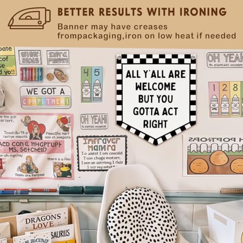 Checkered Welcome Banner Wall Sign - Linen Classroom and Bedroom Decor