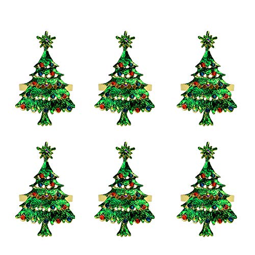 Christmas Tree Napkin Rings - 6 Pcs Green Tree Napkin Holder for Holiday & Party Decor