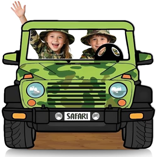 Jungle Safari Car Cardboard Cutout, 5.3ft Large Party Photo Booth Prop
