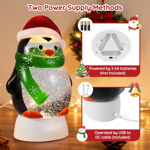 Lighted Musical Christmas Penguin Snow Globe Lantern with 6-Hour Timer