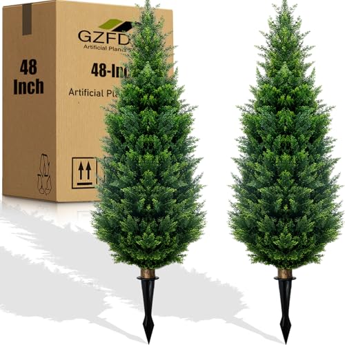 4ft Artificial Cedar Topiary Trees (2-Pack) - UV Resistant Faux Shrubs