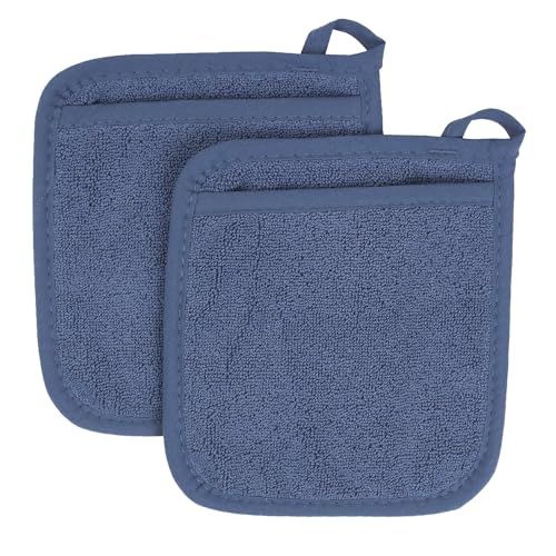 Terry Cloth Pocket Oven Mitt and Hot Pad Set - Heat Resistant Cotton, 2-Pack