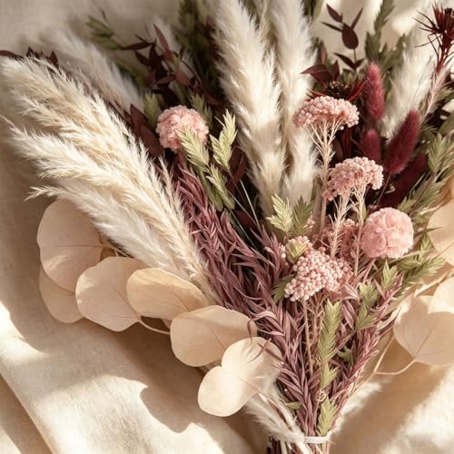 Dried Flower Bouquet, 17-Inch Boho Pampas Grass with Sage Eucalyptus