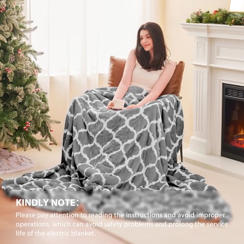 Electric Heated Blanket Throw - 50"x60", 10 Heat Levels, Auto Shut Off, Soft Flannel