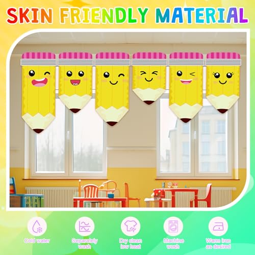 6-Piece Rainbow Pencil Classroom Curtains - School Window Decorations