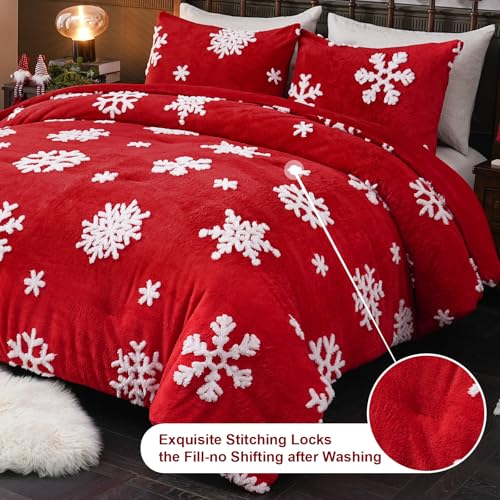 ASPMIZ Red Snowflake King Comforter Set 104x90 Winter Cozy Bedding