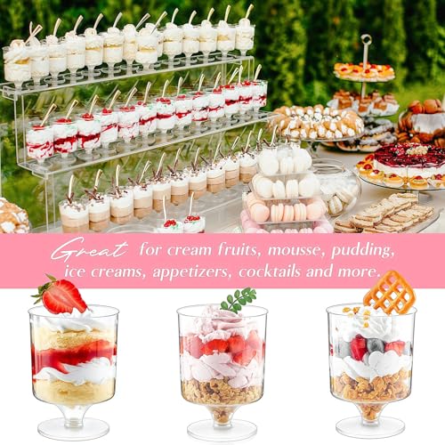Zezzxu 5 oz Mini Dessert Cups with Spoons, 40 Pack Small Dessert Cups Plastic Footed Goblet Glasses for Serving Trifles, Appetizers, Puddings, Mousse, Parfait
