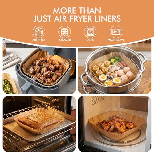 8-Inch Square Air Fryer Parchment Paper Liners, 300-Count Non-Stick Sheets