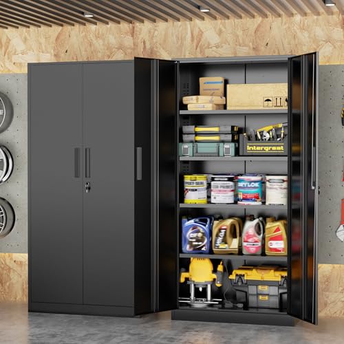 72-Inch Tall Locking Metal Storage Cabinet with 4 Adjustable Shelves, Black