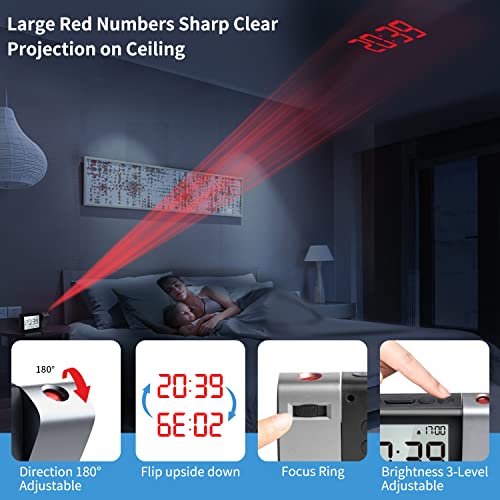 Digital Projection Alarm Clock with Ceiling Display and Weekend Mode