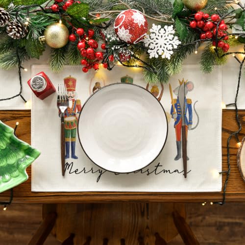 Artoid Mode 12" x 18" Set of 4 Beige Watercolor Nutcrackers Placemats – Christmas Table Mats