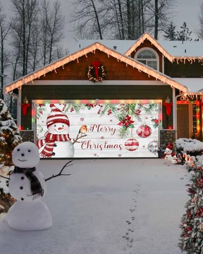 Gsypo Red Snowman Christmas Garage Door Banner 7x8 ft Holiday Decor