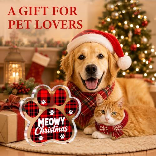 Meowy Christmas Paw Print Decor - Acrylic Tabletop Ornament (Meowy Christmas) 4.72in