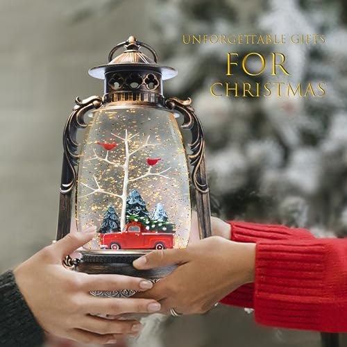 13.8-Inch Lighted Cardinal Musical Christmas Snow Globe Lantern with Timer