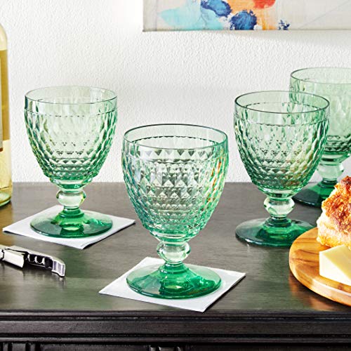 Villeroy & Boch Boston Green Crystal Goblets Set of 4 - Elegant Wine Glasses