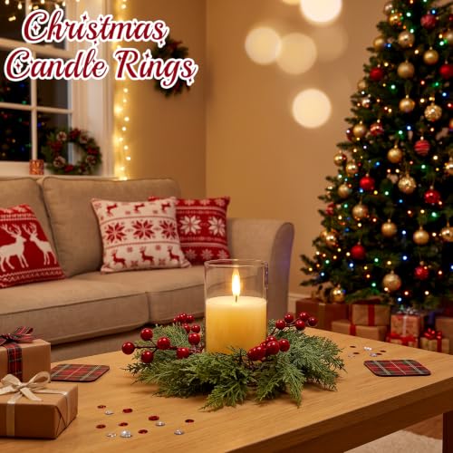 12 Pack Christmas Candle Wreath Rings with Red Berries - 3.7 Inch